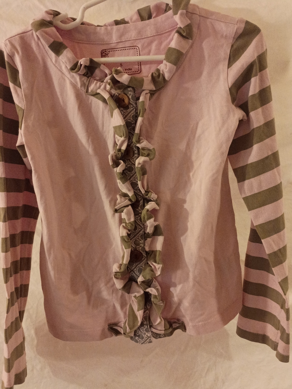 Mustard Pie Pink Long Sleeve Top with Olive Green Stripes